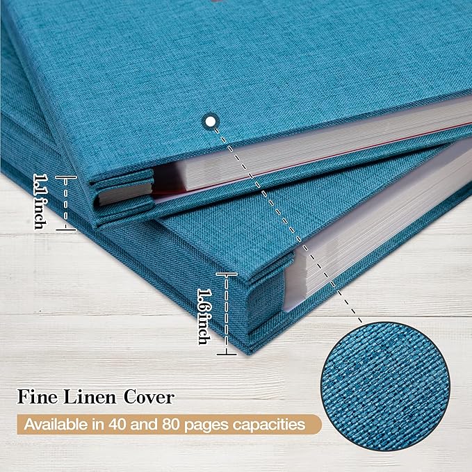 potricher Large Photo Album Self Adhesive 3x5 4x6 5x7 8x10 Pictures Linen Cover 80 Blank Pages Magnetic DIY Scrapbook Album with A Metallic Pen (Blue, 11x10.6 inch 80 Pages)