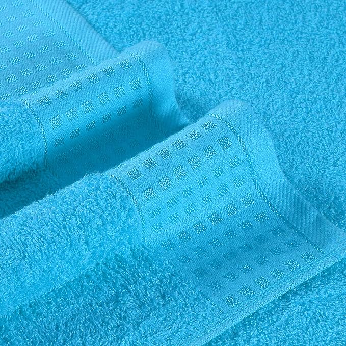 GLAMBURG 100% Cotton Ultra Soft 6 Pack Towel Set, Contains 2 Bath Towels 28x55 Inches, 2 Hand Towels 16x24 Inches & 2 WashCoths 12x12 Inch, Compact Absorbent Lightweight & Quickdry - Turquoise Blue
