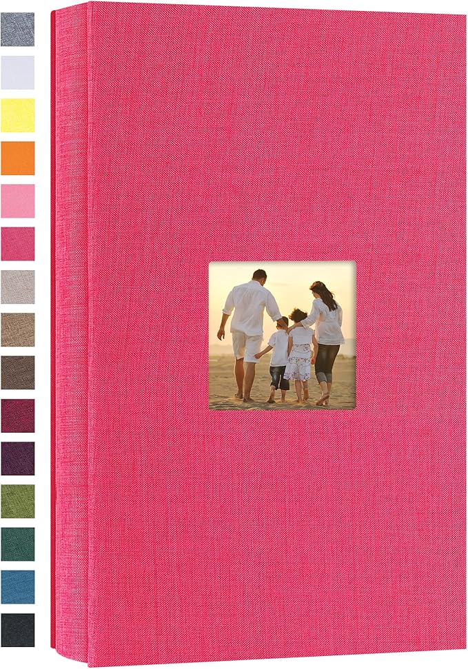 potricher Small Photo Album 4x6 300 Photos Linen Cover Picture Photo Book for Family Wedding Anniversary Baby Vacation (Rose Red,300 Pockets)