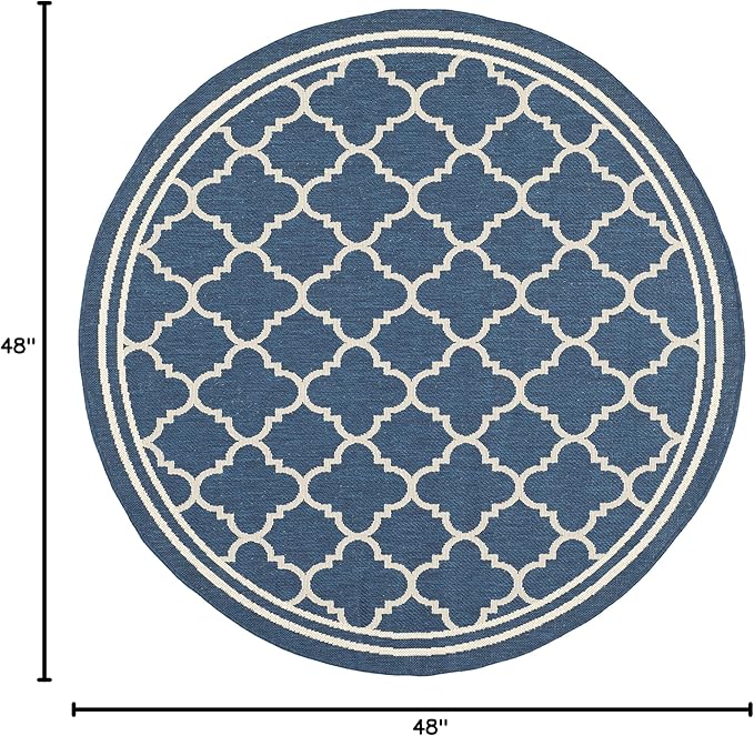 SAFAVIEH Courtyard Collection 4' Round Navy/Beige CY6918 Trellis Indoor/ Outdoor Splashproof Easy Scrubbing Patio Backyard Mudroom Area Rug