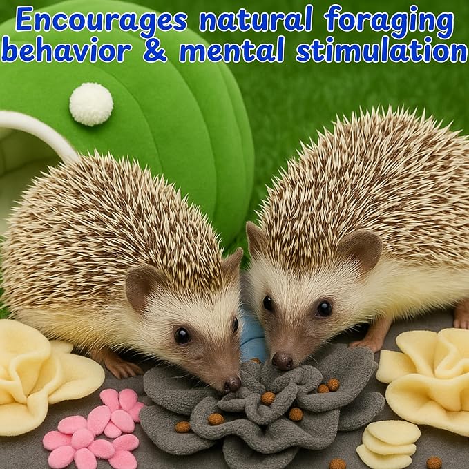 Foraging Mat For Hedgehog Enrichment Toys, Hedgehog Toys For Cage and Water Bowl, Interactive Feeding Toy For Small Pet, Rabbit Foraging Mat, Hedgehogs Accessories, Guinea Pig Toy (Gray, 17.7x9.8in)