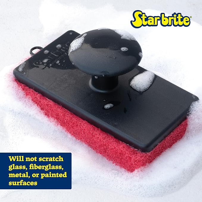 STAR BRITE All-Purpose Medium (Red) Scrubber Pad - Available in Medium, Fine & Coarse Textures with Ergonomic Handle for Boats, Teak, and Outdoor Cleaning (040021P)