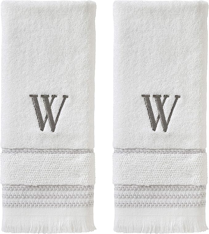 SKL Home Casual Monogram Hand Towel (2-Pack), W, 16x26, White