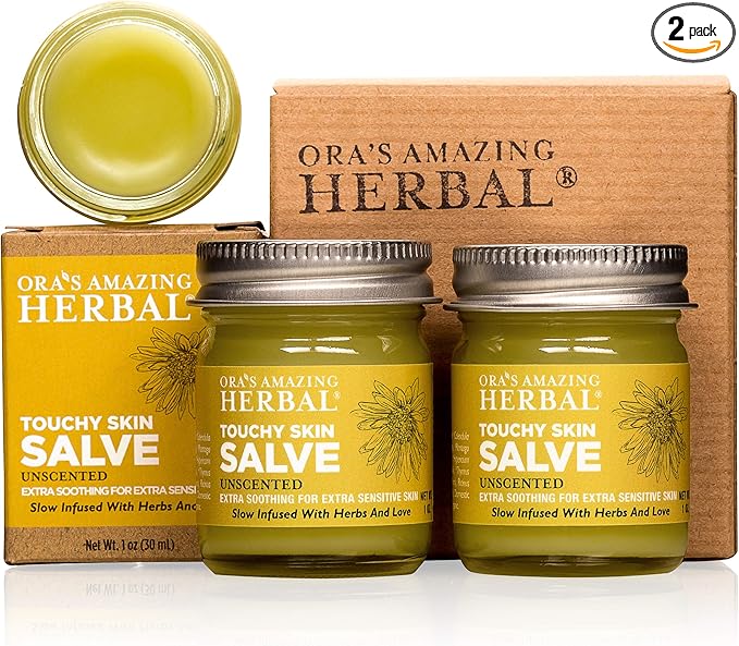 Ora's Amazing Herbal Touchy Skin Salve for Eczema Relief, Natural Cream for Kids and Adults, Itch and Dryness Balm with Calendula, Fragrance-Free, 1 oz Travel Size, 2 Pack