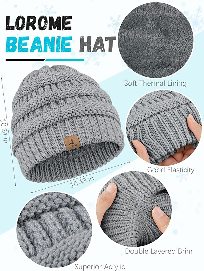 Winter Beanie Hat Scarf Gloves, Warm Fleece Knit Hats Touch Screen Gloves Neck Scarf Set Winter Gifts for Unisex Adult