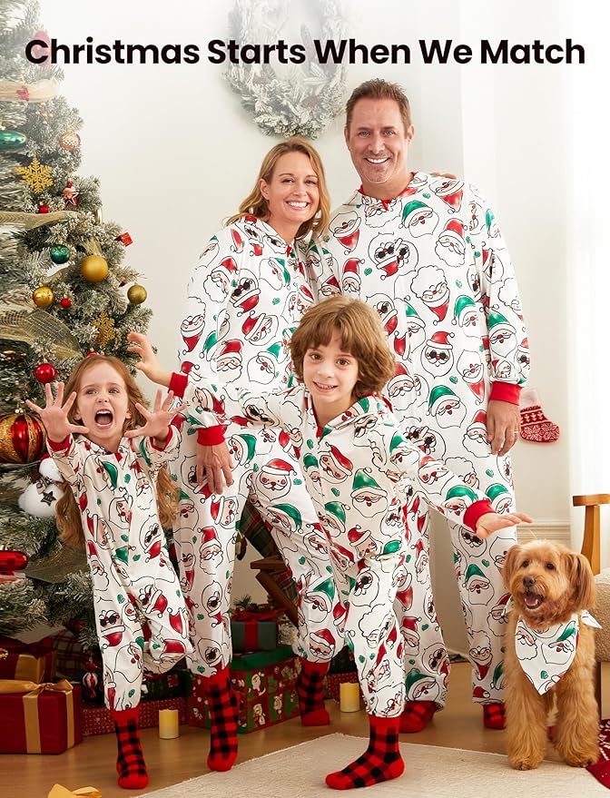 PATPAT Matching Family Christmas Onesie Pajamas – Holiday Hooded Jumpsuit Sleepwear PJs Couples Xmas Loungewear with Socks