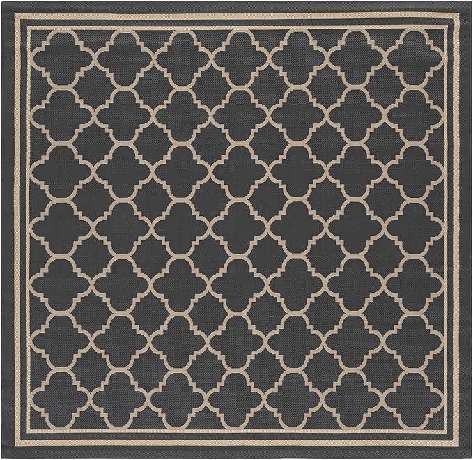 SAFAVIEH Washable Rug Outdoor Courtyard Collection - 6'7" Square, Anthracite & Beige, Non-Shedding & Easy Cleaning, Ideal for Patio, Backyard, Mudroom (CY6918-246)