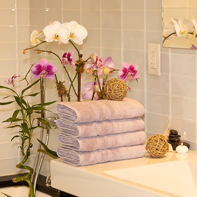 Mosobam Luxury Turkish 12pc XL Towel Set 35X70 16X30 13X13 Lavender Aura 700 GSM Bamboo Viscose & Aegean Turkish Combed Cotton
