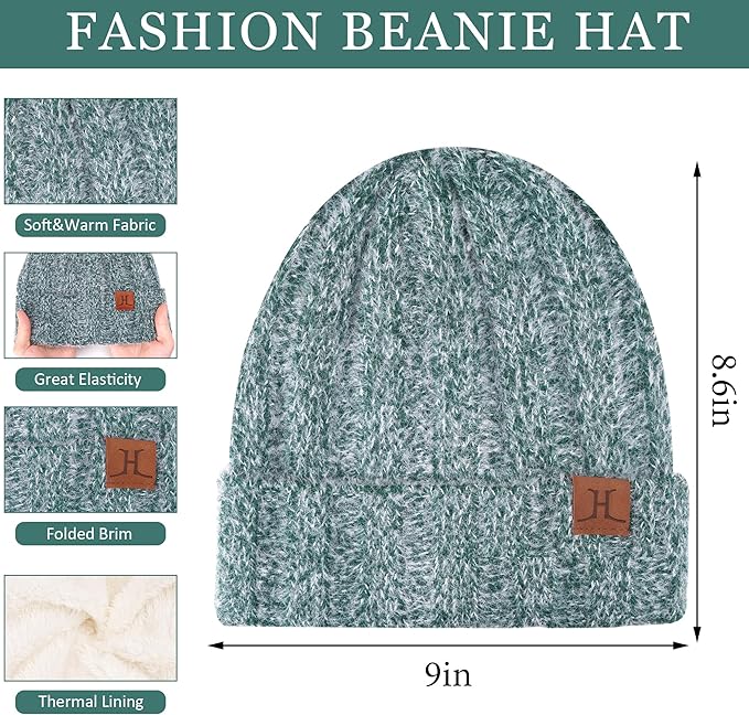 Womens Winter Warm Knit Beanie Hat Touchscreen Gloves Long Neck Scarf Set with Fleece Lined Skull Caps Gifts for Women