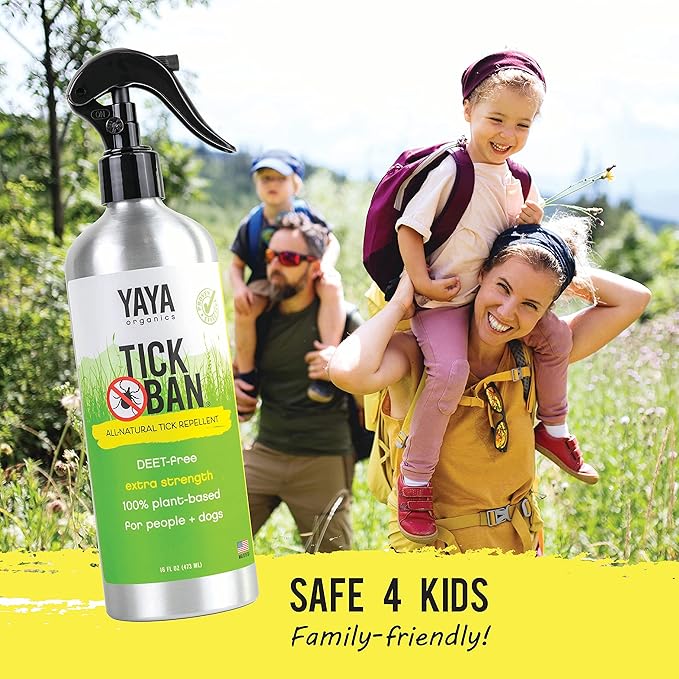 Yaya Organics Tick Ban | Extra Strength Tick Repellent Made with Essential Oils and All Natural, DEET Free Ingredients | Proven Effective, Safe for Adults, Kids and Dogs | 16 Ounce (2 Pack)