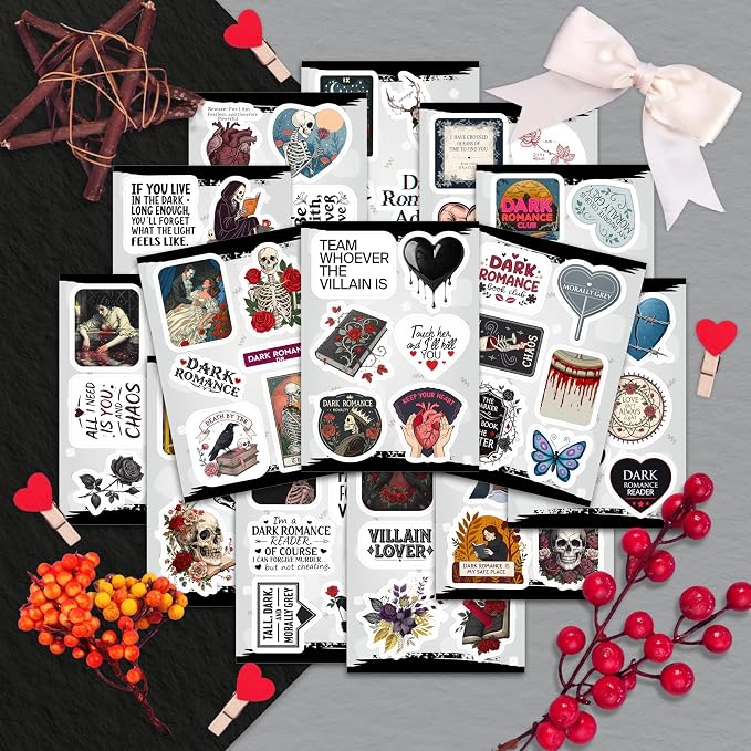 100Pcs Dark Romance Stickers for Water Bottle - Dark Book Stickers, Booktok Decals - Gifts for Book Lovers