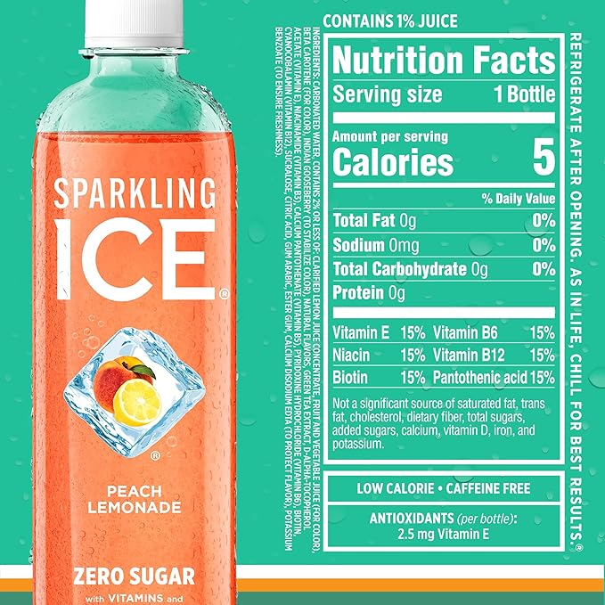 Sparkling Ice Lemonade Variety Pack, Zero Sugar Sparkling Water, with Vitamins and Antioxidants, 17 fl oz, 12 count (Lemonade Flavors: Classic, Raspberry, Peach & Berry)