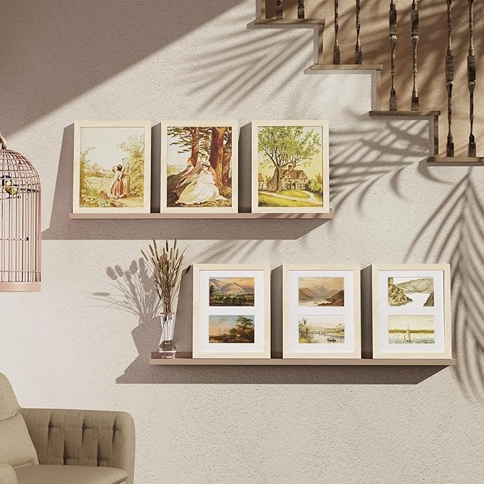 Vittanly 8x10 Collage Picture Frame, Displays 2Pcs 4x6 Pictures with Mat or 1Pcs 8x10 without Mat, Photo Frame for Wall Mounting or Table Top with Stand, Cornsilk, 1 Pack