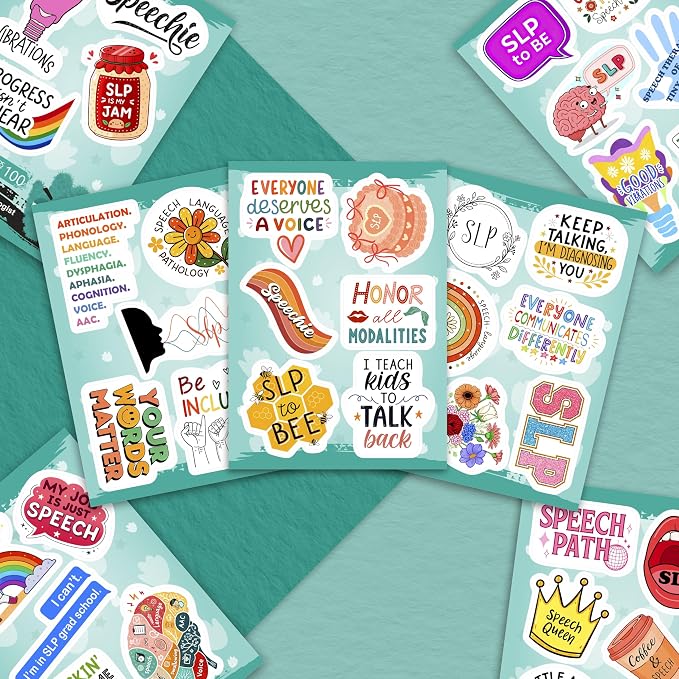 100Pcs SLP Stickers for Water Bottle, Laptop – Speech Therapy Stickers and Decals – SLP Gifts - Funy Speach Therapy Party Supplies - Gifts for Men & Women