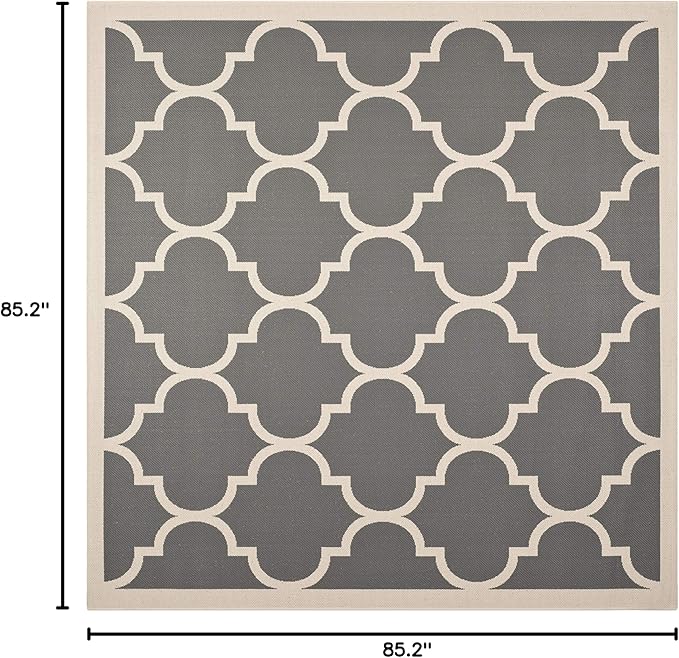 SAFAVIEH Washable Rug Outdoor Courtyard Collection - 7'10" Square, Anthracite & Beige, Non-Shedding & Easy Cleaning, Ideal for Patio, Backyard, Mudroom (CY6914-246)
