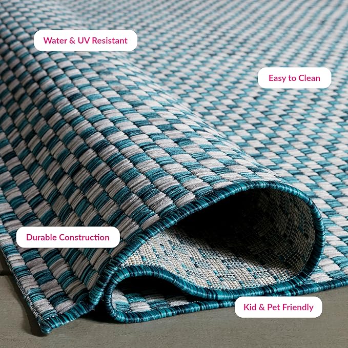 SAFAVIEH Courtyard Collection CY8653 Indoor/ Outside Easy scrubbing Patio Backyard Mudroom Runner-Mat, 2' 3' x 18' Turquoise / Light Grey