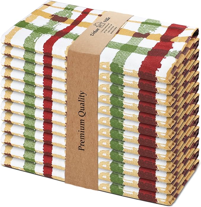 Urban Villa Harvets Dinner Napkins Set of 12, 20x20 Inches Soft Premium Hotel Quality Napkins, Highly Absorbent, Reusable & Washable Table Dinner Napkins - (Multicolor, Fall Checks)