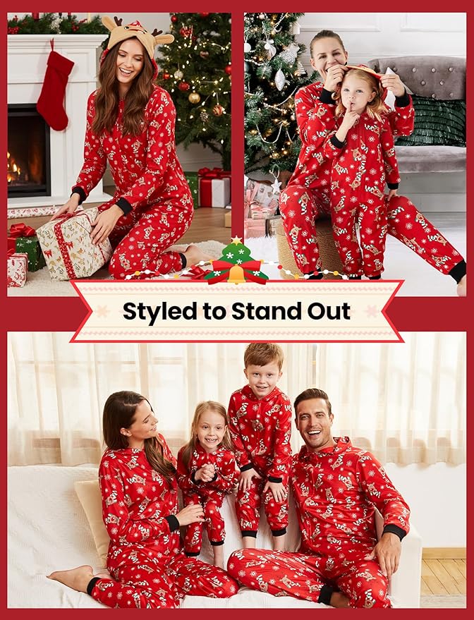 PATPAT Matching Family Christmas Onesie Pajamas – Holiday Hooded Jumpsuit Sleepwear PJs Couples Xmas Loungewear with Socks