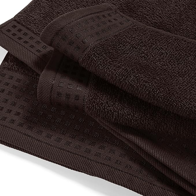 GLAMBURG Ultra Soft 3 Pack Cotton Towel Set, Contains a Bath Towel 28x55 inch, a Hand Towel 16x24 inch & a Wash Coth 12x12 inch, Ideal Everyday use, Compact & Lightweight - Chocolate Brown