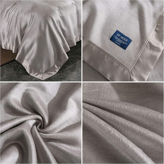 EP Mode Luxury Mulberry Silk Blanket with Silk Charmeuse Border (Flint Grey, King 106" x 88")