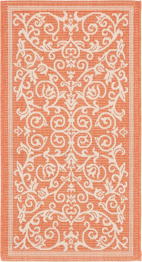 SAFAVIEH Washable Rug Outdoor Courtyard Collection - 2' x 3'7", Terracotta & Natural, Non-Shedding & Easy Cleaning, Ideal for Patio, Front Door, Entryway, Doormat (CY2098-3202)