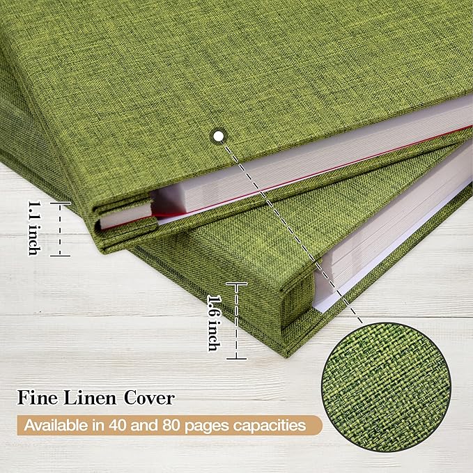 potricher 13.2x12.8 Inch Self Adhesive Photo Album Linen Cover 80 Pages Sticky 3x5 4x6 5x7 6x8 8x10 8.5x11 Magnetic DIY Scrapbook Photo Album with A Metallic Pen (Green)