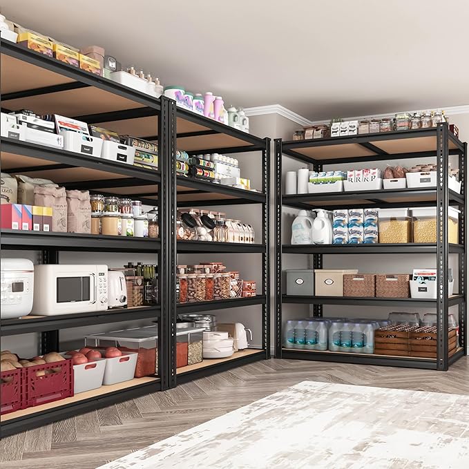 ROOMFAVE 2250LBS Storage Shelves Heavy Duty 5 Tier Garage Storage Shelving, Adjustable Metal Shelving Unit Utility Rack Shelf for Warehouse, Pantry, Closet, 72" H x 35.56" W x 16" D, Black.2PCS
