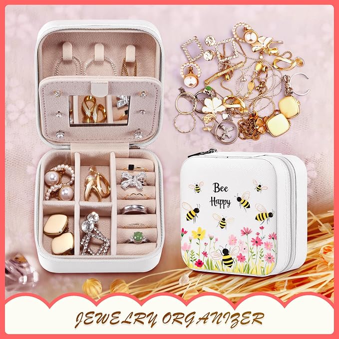 Bee Jewelry Box, Gifts For Women Teens Girls, Bumble Bee Lovers Themed Stuff Items Accessories Things Merchandise Decor Merch, Travel Ring Earrings Necklace Organizer Holder!