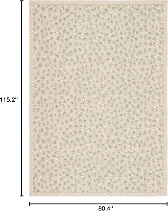 SAFAVIEH Washable Rug Outdoor Courtyard Collection - 6'7" x 9'6", Beige & Green, Non-Shedding & Easy Cleaning, Ideal for Patio, Backyard, Mudroom (CY6104-45312)