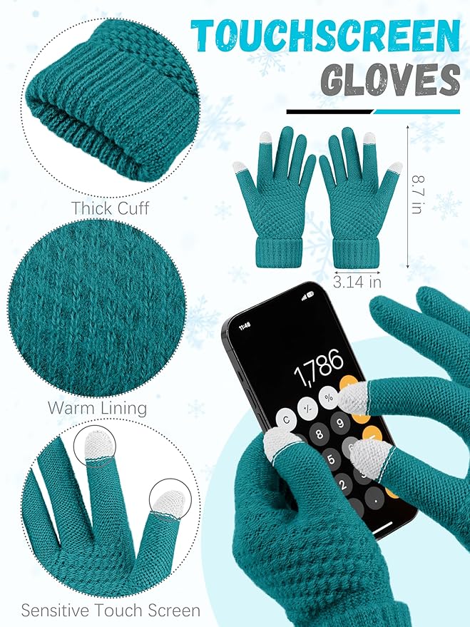 Winter Beanie Hat Scarf Gloves, Warm Fleece Knit Hats Touch Screen Gloves Neck Scarf Set Winter Gifts for Unisex Adult