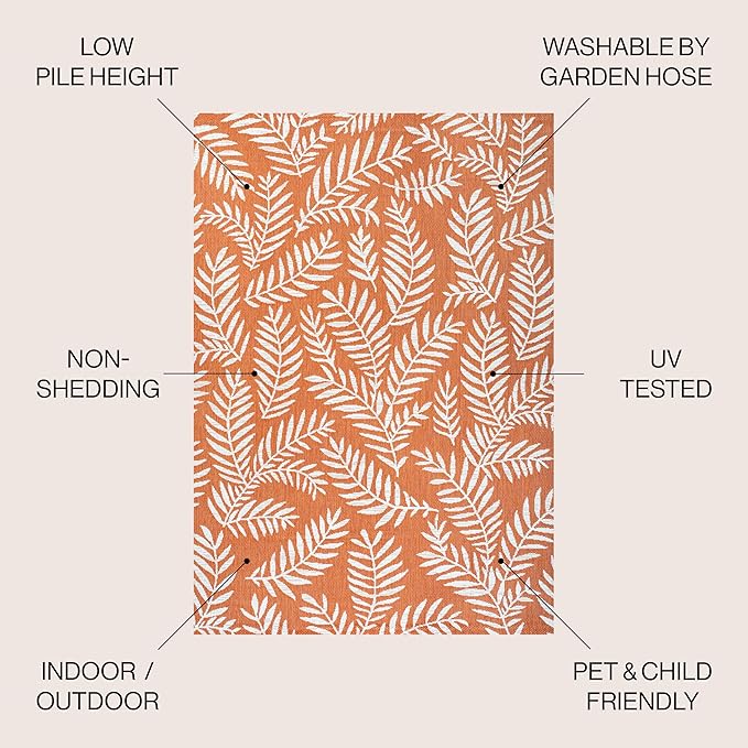 JONATHAN Y Palm Frond Indoor Outdoor Square Area Rug 5X5 Orange/Cream, Nevis for Backyard, Patio, Porch, Easy-Cleaning, High Traffic, Pet-Friendly, Non-Shedding (SMB119E-5SQ)