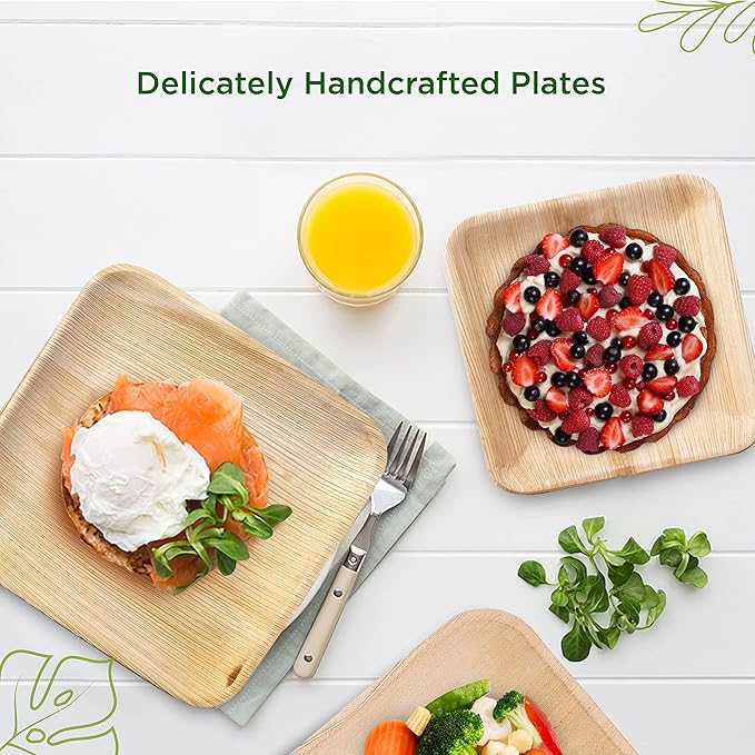 6 Inch 100 Square Palm Leaf Plates – Compostable, Biodegradable, Eco-Friendly – Like Bamboo Disposable Plates for Party, Wedding, Picnic – Sturdy, Heat Proof & Leak Proof