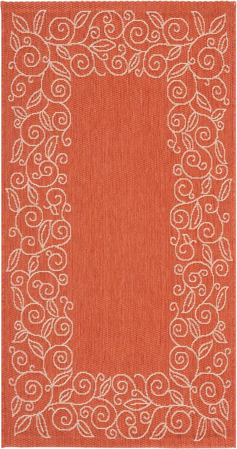 SAFAVIEH Washable Rug Outdoor Courtyard Collection - 2'7" x 5', Terracotta & Beige, Non-Shedding & Easy Cleaning, Ideal for Patio, Backyard, Mudroom (CY5139A)