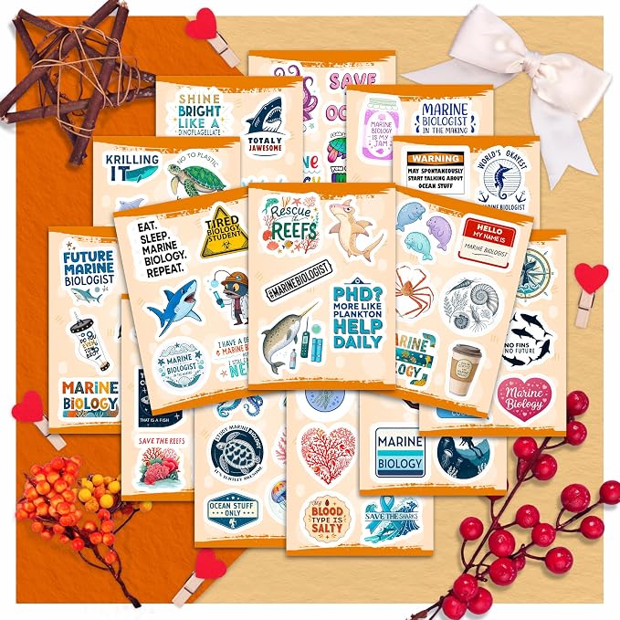 100Pcs Marine Biology Stickers for Scrapbooking, for Luggage, for Water Bottle - Marine Biology Party Supplies & Decorations - Ocean Life Stickers and Decals - Gifts for Women & Men
