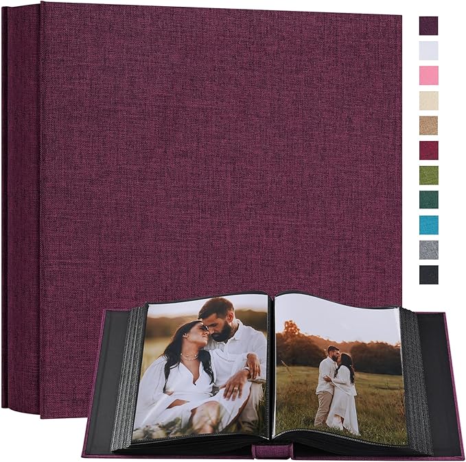 potricher Small 8x10 Photo Album 160 Pockets Linen Cover Large Capacity Picture Book for Family Wedding Anniversary and Baby (Purple)