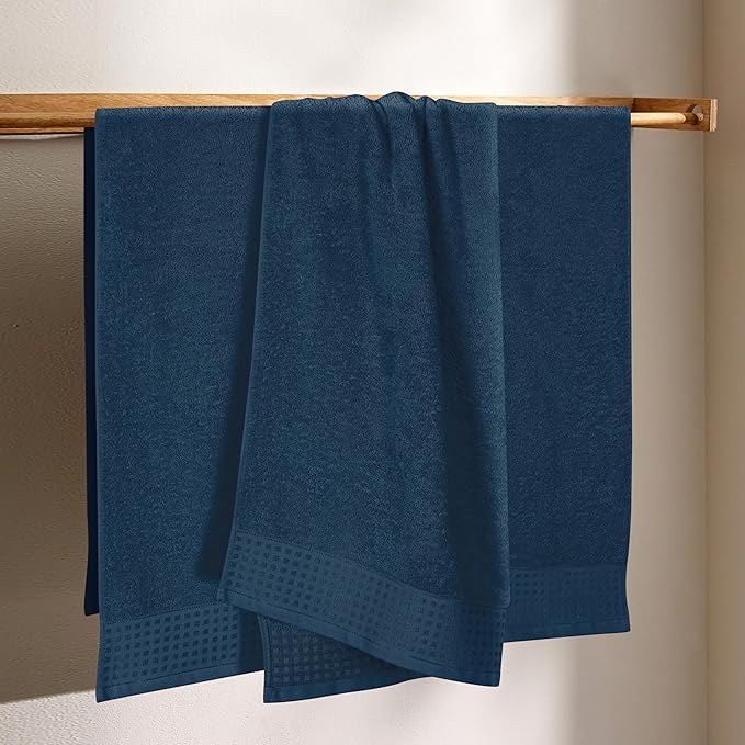 GLAMBURG Ultra Soft 4 Pack Oversized Bath Towel Set 27x54 inches, 100% Cotton Bath Towels, Highly Absorbant Compact Quickdry & Lightweight Towel, Ideal for Gym Travel Camp Pool - Mineral Blue