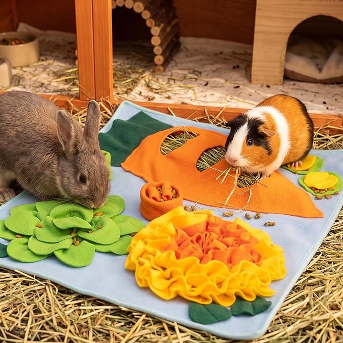 Rabbit Snuffle Mat, Bunny Foraging Feeding Toy for Small Pet | Small Animal Enrichment Toy Washable Feeding Mat for Guinea Pig Chinchilla Hedgehog Ferret