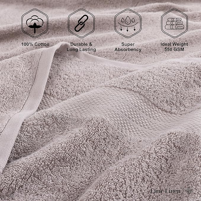 LANE LINEN Ring Spun Cotton Bath Towel Set, 18PCs - 4 Shower Towels, 8 Washcloths, 6 Hand Towels for Bathroom - Machine Washable & Sustainably Produced, Ultra Soft - Platinum