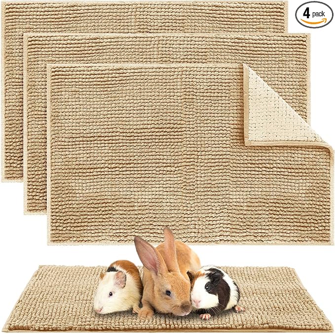 Amylove 4 Pcs Guinea Pig Cage Liner 16 x 24 Inch Washable Chenille Pee Pads Pet Dog Cat Bedding Training Mat Reusable for Small Animals Puppy Bunny Hamster Chinchilla