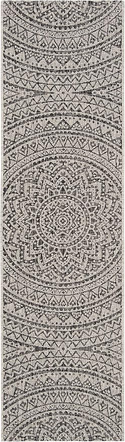 SAFAVIEH Washable Rug Outdoor Courtyard Collection - 2'3" x 6'7" Runner, Light Grey & Black, Non-Shedding & Easy Cleaning, Ideal for Patio, Entryway, Mudroom, Hallway, Kitchen (CY8734-37612)