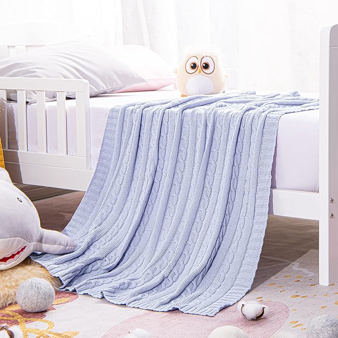NTBAY 100% Pure Cotton Cable Knit Toddler Blanket, Super Soft Warm Breathable 30x40 Baby Blanket for Crib, Stroller, Nursery, Travel, Newborn, 30x40 Inches, Light Purple
