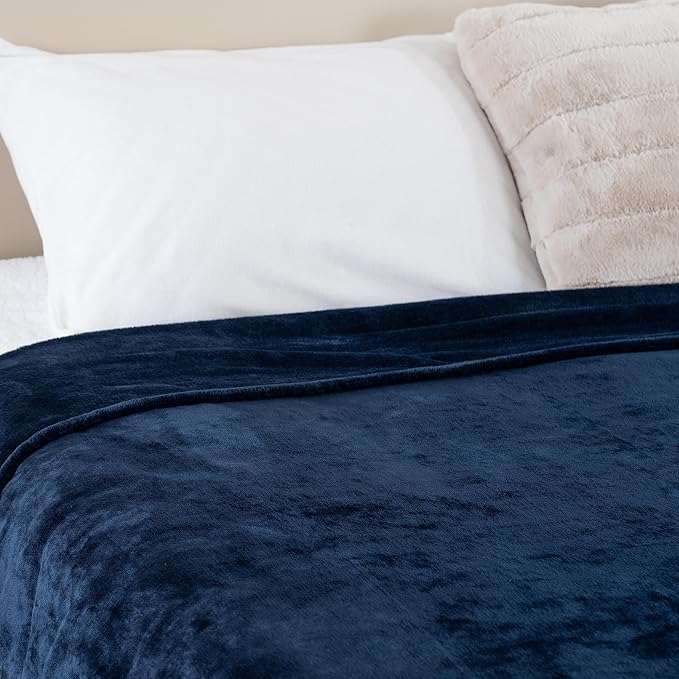 Berkshire Blanket Classic VelvetLoft® Solid Bed Blanket King Size, Lightweight Soft Fuzzy Plush Blanket for Bed and Couch, Dress Blues, 90x108 Inches