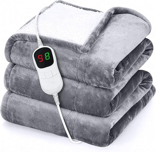 GENIANI Heated Blanket Electric Throw 50"x60" – Safe Electric Heating Blanket with Auto Shut-Off & Overheat Protection, 10 Heat Settings, Washable Heated Throw for Couch, Bed, Office & Dorm