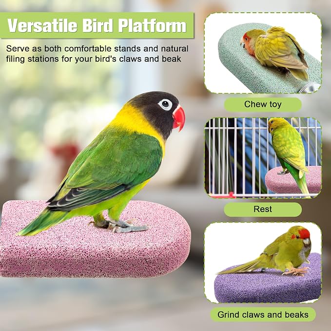 4 Pack Bird Beak Grinding Stone, Pumice Lava Ledge for Birds, Chinchillas, Hamsters, Parrots, Bird Perch Stand Climbing Ledge, Teeth & Beak Grinding Block(Long)