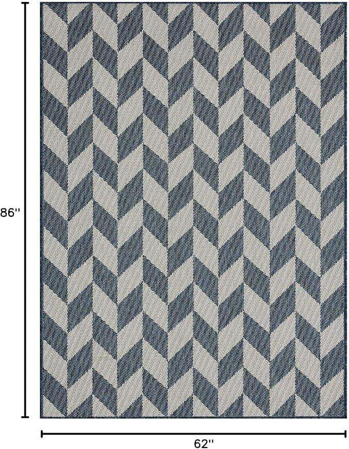 Nicole Miller New York Patio Country Calla Contemporary Herringbone Indoor/Outdoor Area Rug, Blue/Cream, 5'2"x7'2"
