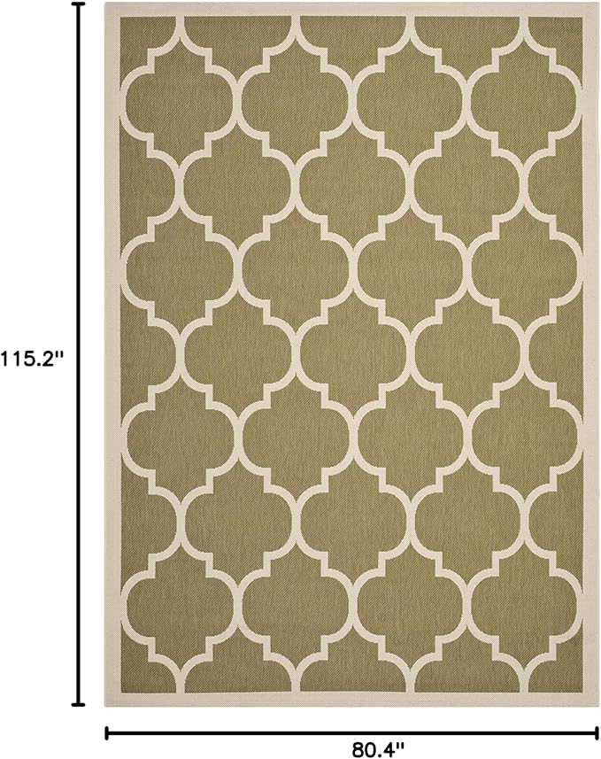 SAFAVIEH Washable Rug Outdoor Courtyard Collection - 6'7" x 9'6", Green & Beige, Non-Shedding & Easy Cleaning, Ideal for Patio, Backyard, Mudroom (CY6914-244)