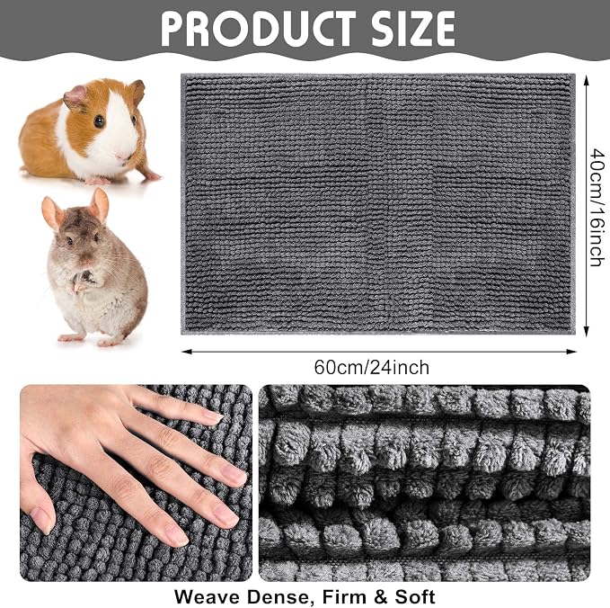 Amylove 4 Pcs Guinea Pig Cage Liner 16 x 24 Inch Washable Chenille Pee Pads Pet Dog Cat Bedding Training Mat Reusable for Small Animals Puppy Bunny Hamster Chinchilla