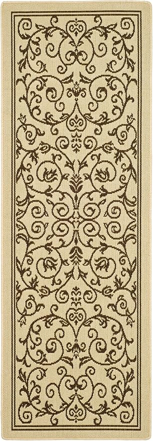 SAFAVIEH Washable Rug Outdoor Courtyard Collection - 2'3" x 6'7" Runner, Natural & Brown, Non-Shedding & Easy Cleaning, Ideal for Patio, Entryway, Mudroom, Hallway, Kitchen (CY2098-3001)