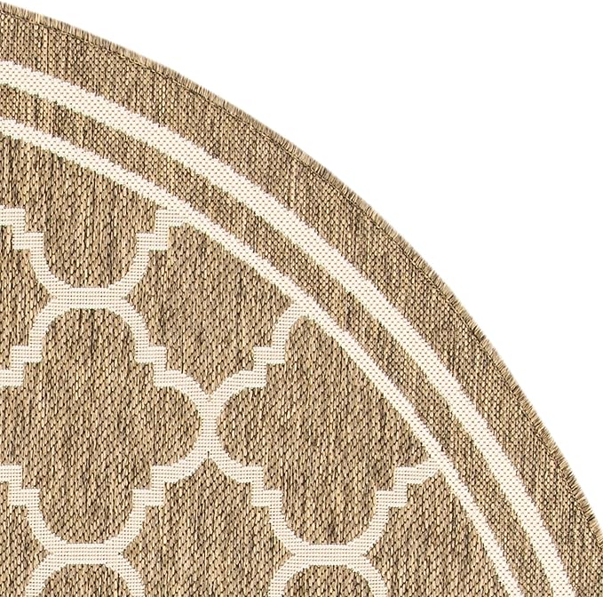 SAFAVIEH Courtyard Collection 5'3" Round Brown/Bone CY6918 Trellis Indoor/ Outdoor Waterproof Easy-Cleaning Patio Backyard Mudroom Area-Rug