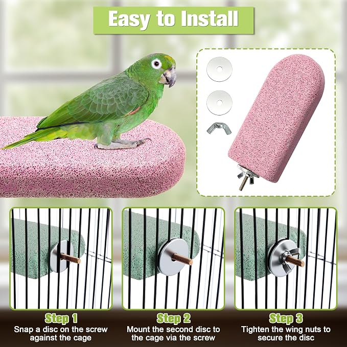 4 Pack Bird Beak Grinding Stone, Pumice Lava Ledge for Birds, Chinchillas, Hamsters, Parrots, Bird Perch Stand Climbing Ledge, Teeth & Beak Grinding Block(Long)